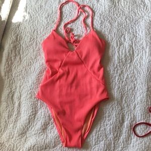 Backless neon pink one piece